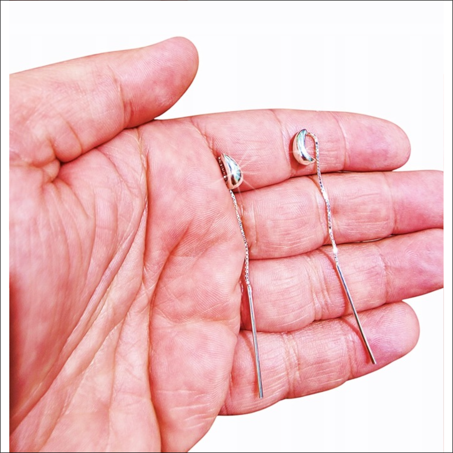 925 silver earrings hanging long stud threaded teardrop 925