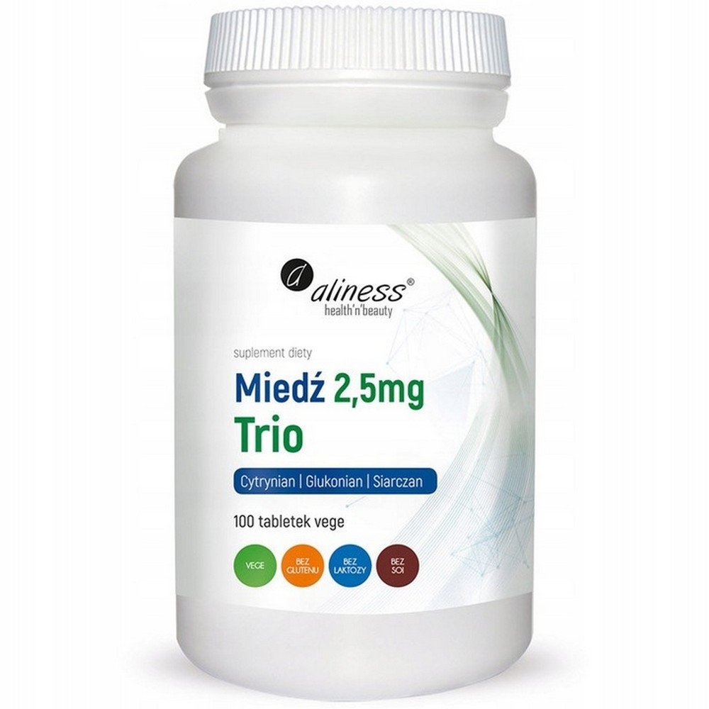 aliness copper trio 25 mg 100 tablets three good forms of copper vegan product