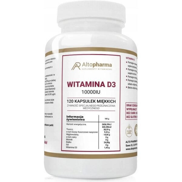 Alto Pharma,Vitamin D3 10000IU Strong Bones Teeth,120 Softgel,Witamina D3 10000IU Mocne Kości Zębów, 120 kapsułek żelowych