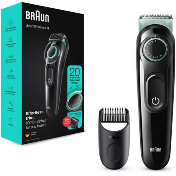 Braun BeardTrimmer 3 BT3323 1 cm Black, Green;Braun Bartschneider 3 BT3323 1 cm Schwarz, Grün