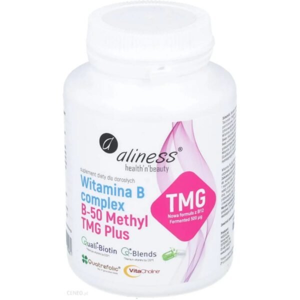 Suplement diety Aliness Witamina B Complex B-50 Methyl TMG 100 kapsułek,Dietary supplement Aliness Vitamin B Complex B-50 Methyl TMG 100 capsules