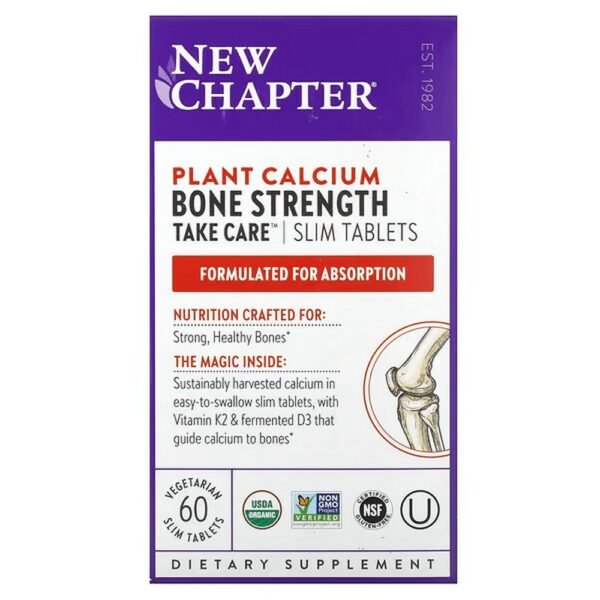 New Chapter, Vegetable Calcium, Bone Strength, Caution, 60 Vegetarian Slim Tablets,New Chapter, Pflanzliches Calcium, Knochenstärke, Vorsicht, 60 vegetarische, schlanke Tabletten