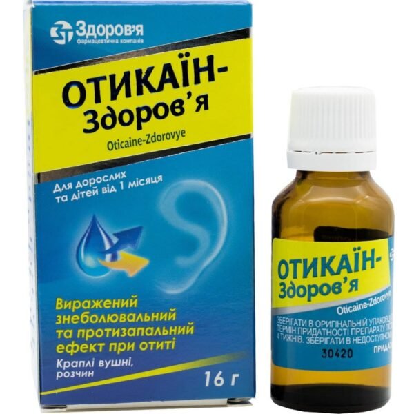 Oticaine-Health cap. earphones, fl. with dropper cap 16 g, with pipette