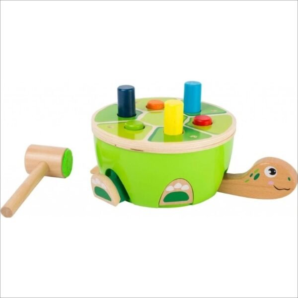 The wooden toy Hammer Turtle is an excellent toy for supporting the development of motor skills in a child. Teach your child shapes and colors through play and hammer the cubes into the turtle. The hammer turtle is a very fun toy for children because it contains several games.