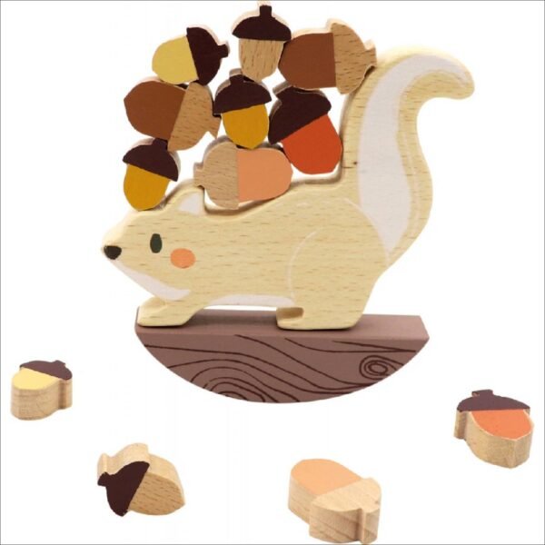 The mischievous squirrel is preparing supplies for the winter, will he carry all the acorns? Take turns with your opponent and gradually place the squirrel's supplies so that it doesn't fall from the shaky branch on you, but on your opponent.