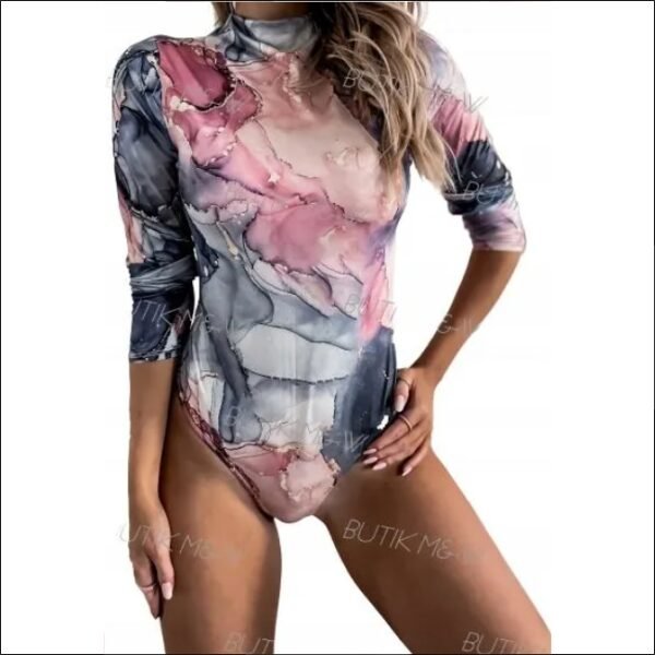 Marbled bodysuit fitted Pink Blue