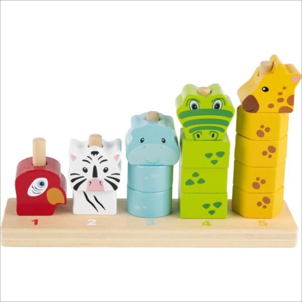 A game made of real wood that promotes the handling of numbers, shapes and colors, logical thinking and dexterity