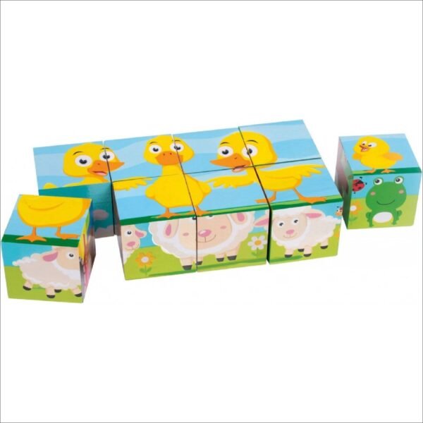 Which child doesn't love wooden blocks and constantly building their favorite picture? These blocks, however, guarantee variety, because you build 3 pictures with the classic 3x3 blocks, but you build the next 3 motifs differently, so surprises for children are guaranteed. Even when they build all nine blocks in a row, they see a beautifully colorful centipede.