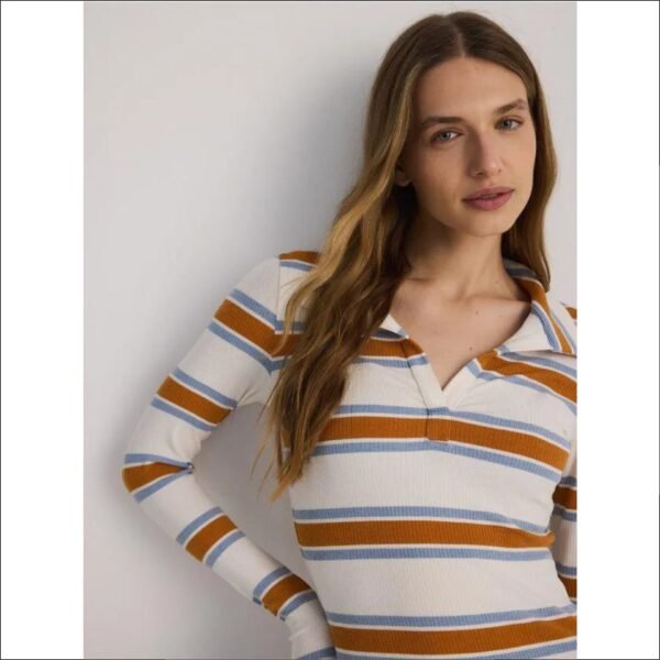 Reserved - Longsleeve polo striped - cream