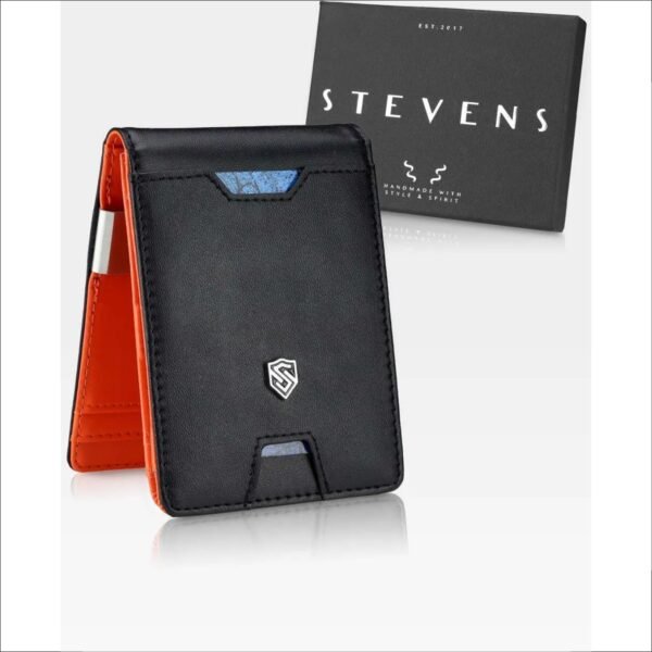 STEVENS Men's Leather Slim Wallet Modern with RFID Carbon for Cards Cash Gift