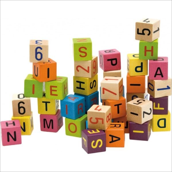 Colorful children's blocks that contain letters and numbers. They are suitable not only for learning first words, but also for building castles and houses.
