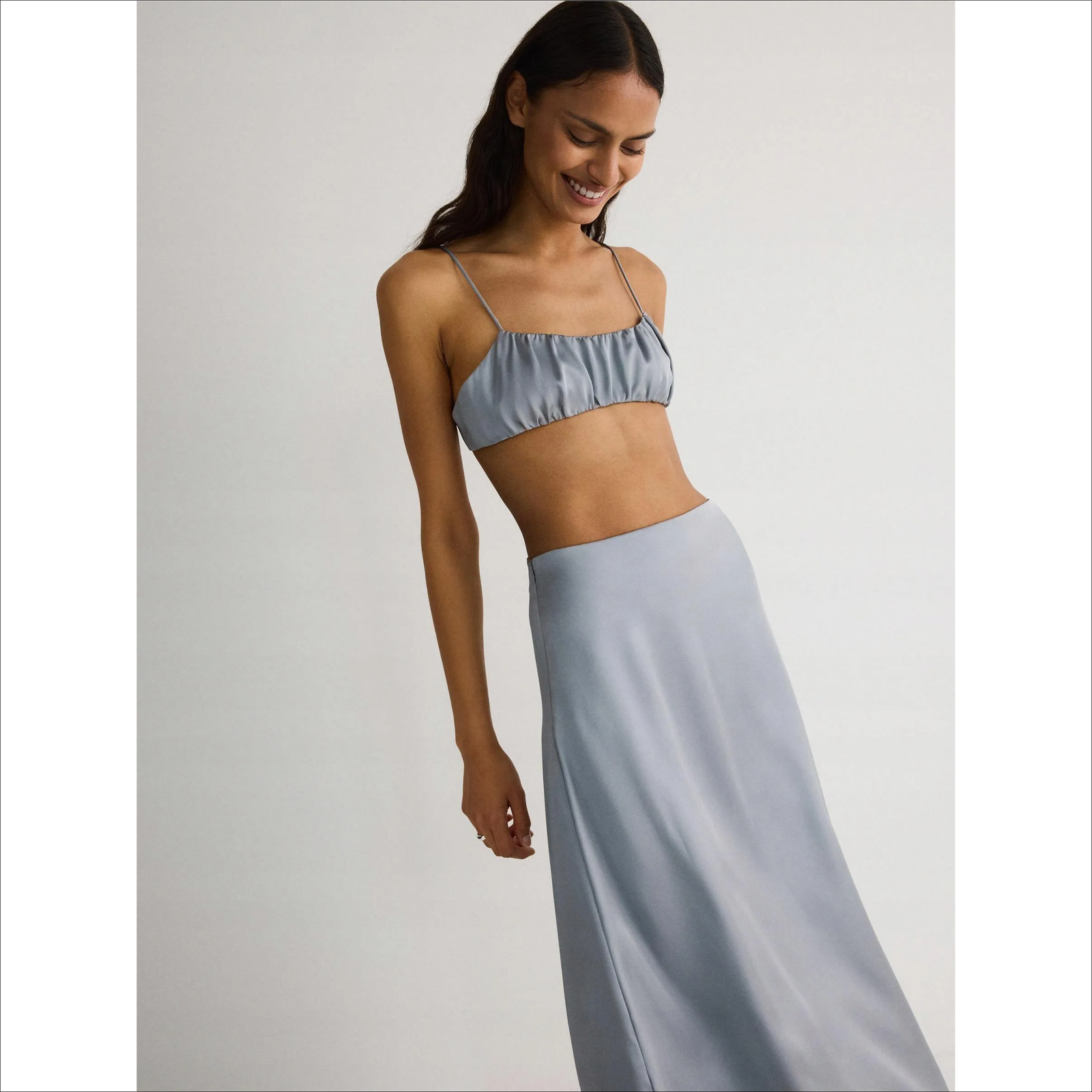 classic gray asymmetric satin midaxi skirt with lace s