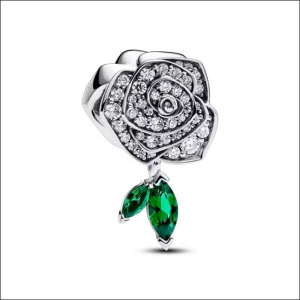 Pandora Moments Sparkling Rose in Full Bloom Charm 793201C01;Pandora Moments Rose Étincelante en Pleine Floraison Charm 793201C01